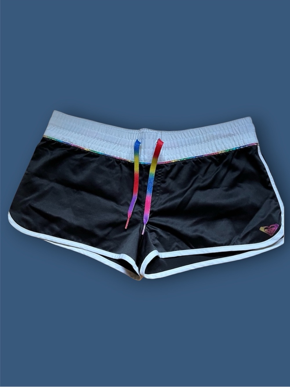 ROXY Black Board Shorts Size 9 Front Tie  in Colors of the Rainbow